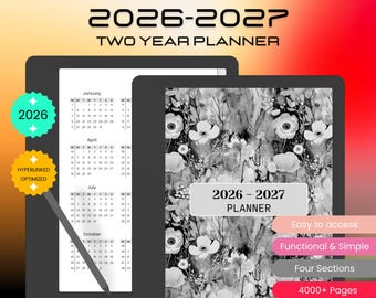 2026-2027 Two Year Kindle Scribe Planner, Monthly Planner, Weekly Planner, Daily Planner, Clickable Template, Digital Download