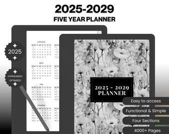 Kindle Scribe Planner 2025-2029 Five Year  Monthly Planner, Weekly Planner, Daily Planner, Clickable Template, Digital Download