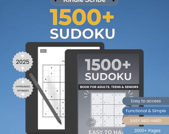 1500 Sudoku Puzzles for the Kindle Scribe tablet, Clickable Template, Digital Download