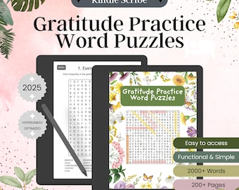 100 oefenwoordpuzzels dankbaarheid voor de Kindle Scribe-tablet, zelfzorgpuzzels, aanklikbare sjabloon