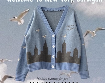 Welcome To NY Folklore Cardigan Embroidered Segull, NYC Skyline Cardigan, Eras