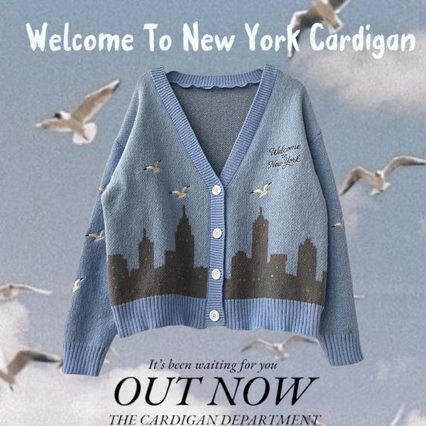 Welcome To NY Folklore Cardigan Embroidered Segull, NYC Skyline Cardigan, Eras