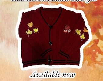 Cárdigan con bufanda roja, hojas de otoño, cárdigan folclórico con hojas bordadas rojas, Eras, Merch