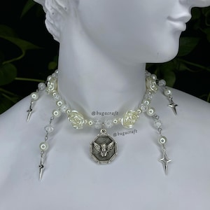White Rose Pearl Choker Necklace: Romantic Couqette Baroque Y2K Jewelry