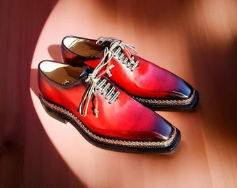 Italian Handmade Red Leather Shoes for Men - 13 Alberto Oxford Red Italian Leather Shoes - Ivan Troy main image 2