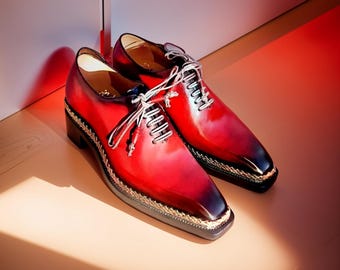Handmade Men's Leather Oxfords Red Wing Tip Formal Dress Toe Lace up Shoes  - Etsy