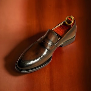 Men's Custom handmade brown leather loafers, leather sole shoes, office wedding party casual dress designer leather loafers for men, gifted
