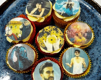 Topos comestíveis personalizados para cupcakes e biscoitos | sua própria foto, imagem, logotipo, texto | vários tamanhos | papel para wafer, cartão para wafer | folha de glacê