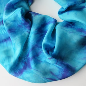 Teal Hand Painted Silk Infinity Scarf: Large Habotai Scarf