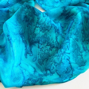 Hand Painted Teal Silk Infinity Scarf: Lightweight Blue Green Wrap