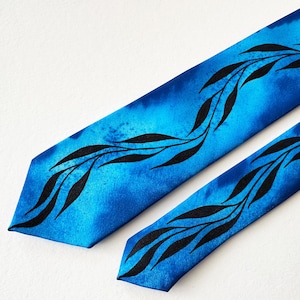 Blue Slim Tie, Hand Painted Blue Tie, Blue Tie, Slim Tie, Hand Painted Tie, Wedding Tie, Formal Event, Gift For Him, Father&#39;s Day