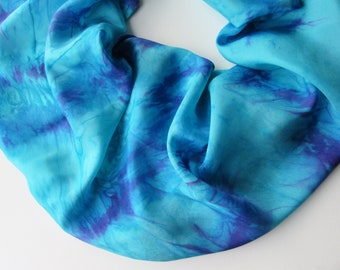 Teal Infinity Scarf, Teal Hand Painted Silk Infinity Scarf, Hand Painted Scarf, Infinity Scarf, Teal Scarf, Large Silk Scarf, Purple Scarf