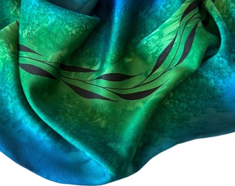 Green Silk Scarf, Hand Painted Silk Scarf, Green Scarf, Blue Silk Scarf, Blue Scarf, Hand Painted Blue Scarf, Gift For Her