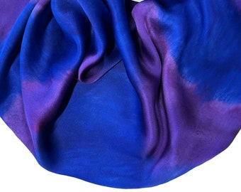 Hand Painted Blue & Purple Silk Scarf - Large Silk Charmeuse