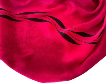 Red Silk Scarf, Hand Painted Red Silk Scarf, Magenta Scarf, Hand Painted Silk Scarf, Magenta Silk Scarf, Large Silk Scarf, Gift For Her