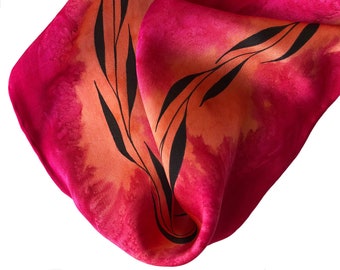 Red Silk Scarf, Hand Painted Red Silk Scarf, Silk Scarf, Red Scarf, Red Skinny Scarf, Apricot Silk Scarf, Gift For Her