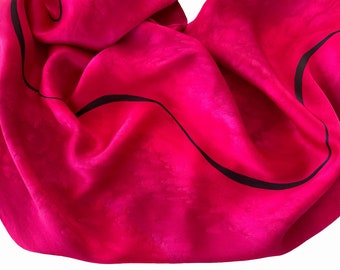 Hand Painted Red Magenta Silk Scarf: Large Charmeuse Scarf