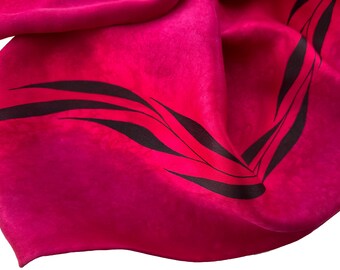 Red Silk Scarf, Hand Painted Red Silk Scarf, Hand Painted Silk Scarf, Magenta Scarf, Silk Scarf, Red Scarf, Small Silk Scarf, Gift For Her