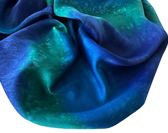 Hand Painted Royal Blue Silk Scarf: Green, Sapphire, Charmeuse, Medium