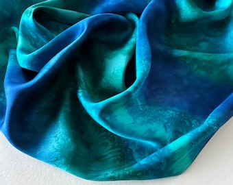 Teal Silk Scarf, Hand Painted Silk Scarf, Blue Scarf, Royal Blue Silk Scarf, Teal Scarf, Hand Painted Scarf, Silk Scarf, Gift For Her