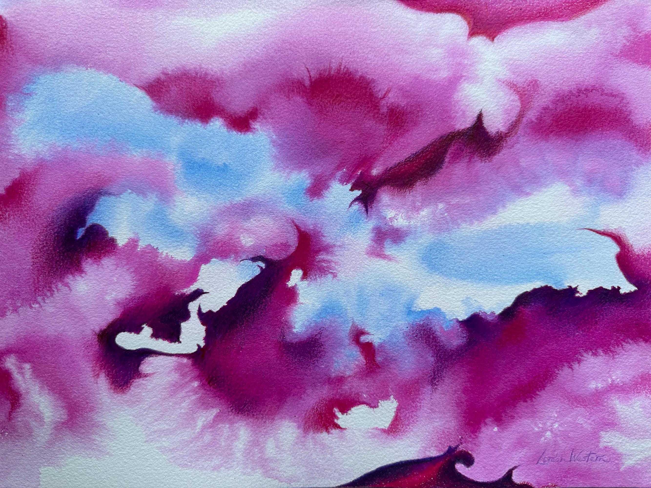 オリジナル流動性アクリル絵画：ピンクとブルーの抽象画 - Etsy 日本