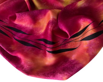Red Silk Scarf, Hand Painted Silk Scarf, Red Scarf, Yellow Silk Scarf, Hand Painted Red Scarf, Gift For Her