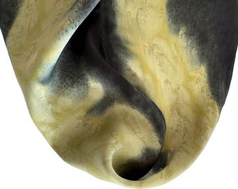 Hand Painted Green Silk Skinny Scarf: Black, Charmeuse