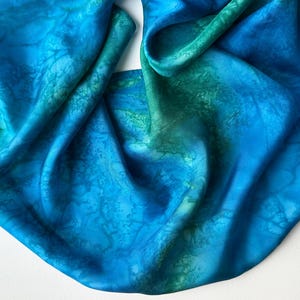Hand Painted Blue Green Silk Infinity Scarf