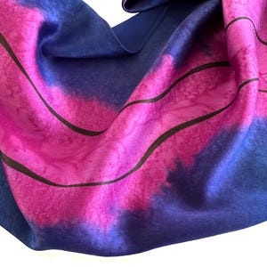 Hand Painted Silk Scarf: Purple & Royal Blue Charmeuse