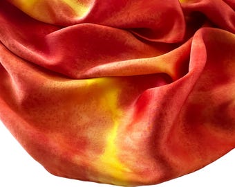 Hand Painted Orange Silk Skinny Scarf: Yellow, Charmeuse