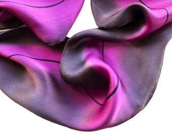 Purple Silk Scarf, Hand Painted Purple Silk Scarf, Hand Painted Scarf, Brown Silk Scarf, Purple Scarf, Brown Scarf, Gift For Her