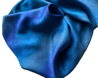 Hand Painted Royal Blue, Sapphire, Cyan  Silk Scarf: Small, Charmeuse
