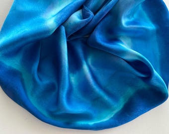 Hand Painted Azure Blue Silk Scarf - Small Charmeuse Scarf