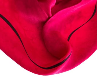 Hand Painted Red Silk Skinny Scarf: Magenta, Black Line Design