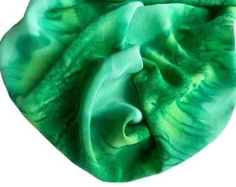 Green Silk Scarf, Hand Painted Green Silk Scarf, Hand Painted Chiffon Scarf, Silk Scarf, Green Scarf, Chiffon Silk Scarf, Gift For Her