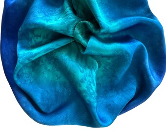 Hand Painted Silk Scarf: Blue, Teal, Small, Charmeuse