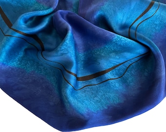 Blue Silk Scarf, Hand Painted Blue Silk Scarf, Hand Painted Silk Scarf, Blue Scarf, Silk Scarf, Royal Blue Silk Scarf, Gift For Her