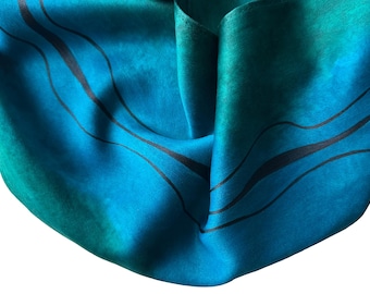 Hand Painted Teal Silk Scarf: Green, Small Charmeuse Scarf