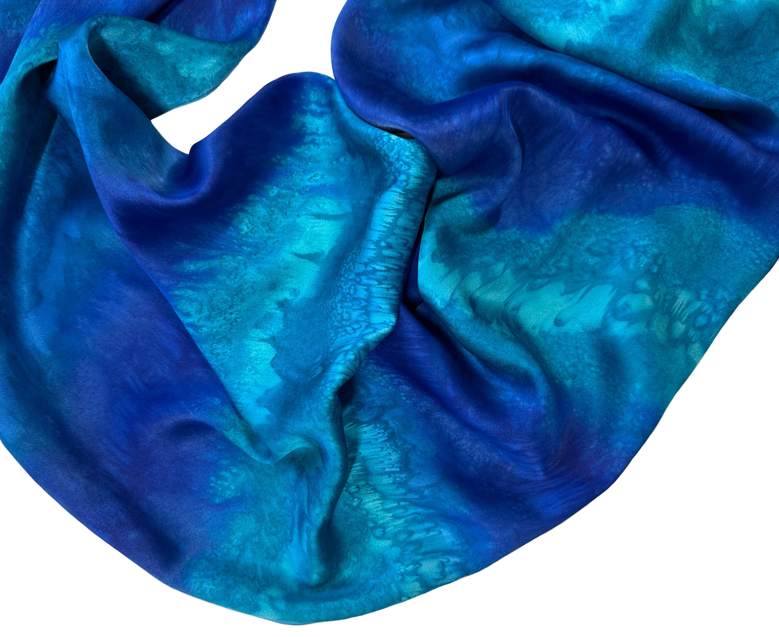 Teal Silk Scarf Hand Painted Teal Silk Scarf Royal Blue Etsy