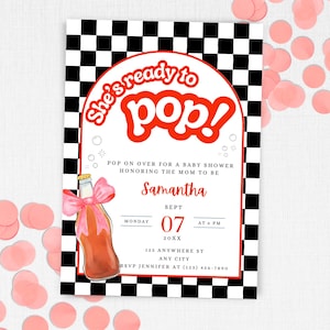 She&#39;s Ready to Pop Baby Shower Invitation, Pop Baby Shower Invite, Soda Baby Shower Invite, Retro Red Baby Shower, 90&#39;s invite