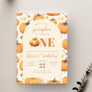 Little Pumpkin Birthday Invitation, Pumpkin 1st Birthday Invitation, A Little Pumpkin Is Turning One Invite, Fall Birthday Invitation Girl