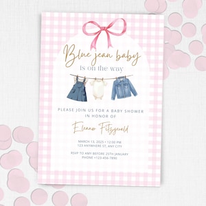 Blue Jean Baby Shower Invitation for Girls, Denim Diamond Blue Jeans Baby on the Way, Girl Denim Shower Theme Baby Shower Invite Template