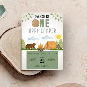 One Happy Camper First Birthday Invitation Template, Instant Download, Camping Birthday, 1st Birthday Invite, Happy Camper Invite