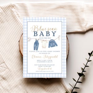 Blue Jean Baby Shower Invitation for Boys, Denim Diamond Blue Jeans Baby on the Way, Boy Denim Shower Theme Baby Shower Invite Template