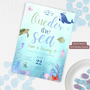 Oneder the Sea Birthday Invitation Printable, Under the Sea Editable Template, 1st Birthday Invite, Ocean Animals Boys Under the Sea Invite