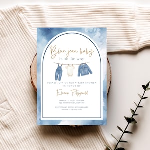 Blue Jean Baby Shower Invitation for Boys, Denim Diamond Blue Jeans Baby on the Way, Boy Denim Shower Theme Baby Shower Invite Template