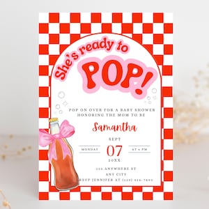 She&#39;s Ready to Pop Baby Shower Invitation, Pop Baby Shower Invite, Soda Baby Shower Invite, Retro Red Baby Shower, 90&#39;s invite