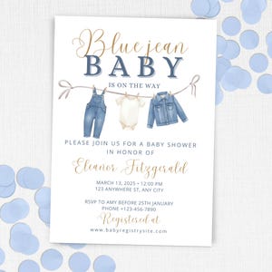 Blue Jean Baby Shower Invitation for Boys, Denim Diamond Blue Jeans Baby on the Way, Boy Denim Shower Theme Baby Shower Invite Template