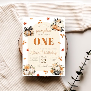 Little Pumpkin Birthday Invitation, Pumpkin 1st Birthday Invitation, A Little Pumpkin Is Turning One Invite, Fall Birthday Invitation Girl