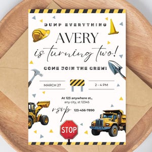 Modern Construction Second Birthday Digital Invitation, EDITABLE Dump Trucks Party Mobile Invite, Dump Everything Party, Diggin it invite